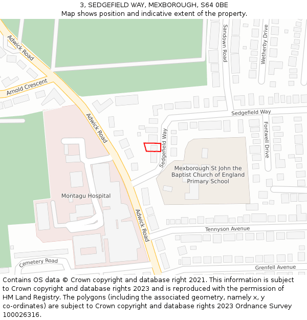 3, SEDGEFIELD WAY, MEXBOROUGH, S64 0BE: Location map and indicative extent of plot