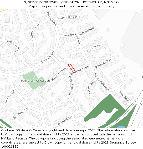 3, SEDGEMOOR ROAD, LONG EATON, NOTTINGHAM, NG10 1PY: Location map and indicative extent of plot