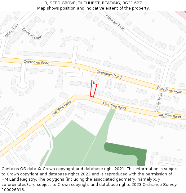 3, SEED GROVE, TILEHURST, READING, RG31 6PZ: Location map and indicative extent of plot