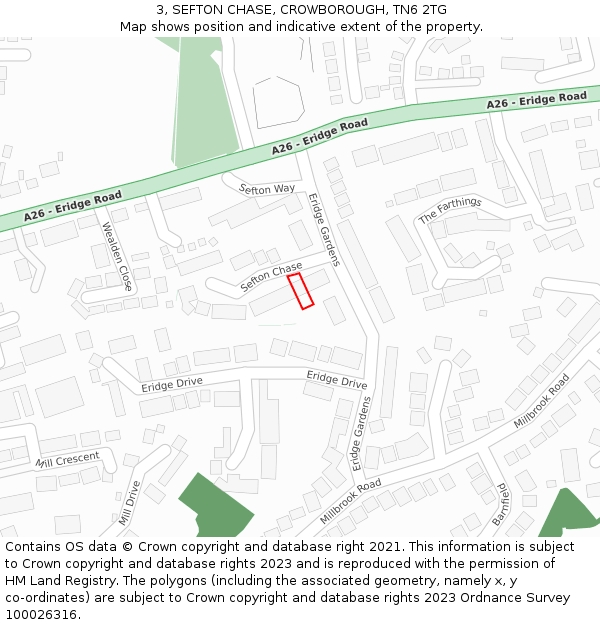 3, SEFTON CHASE, CROWBOROUGH, TN6 2TG: Location map and indicative extent of plot