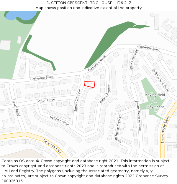 3, SEFTON CRESCENT, BRIGHOUSE, HD6 2LZ: Location map and indicative extent of plot