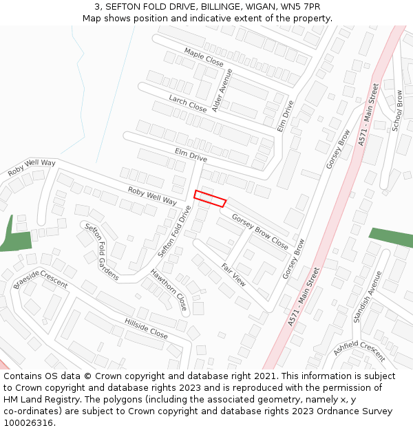 3, SEFTON FOLD DRIVE, BILLINGE, WIGAN, WN5 7PR: Location map and indicative extent of plot