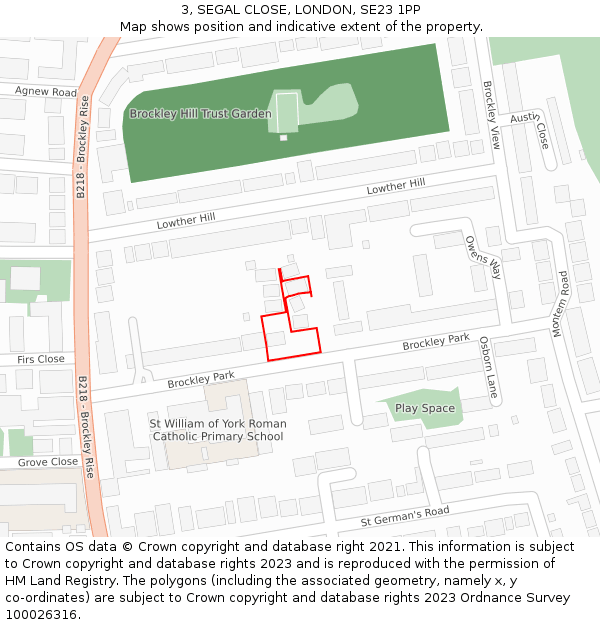 3, SEGAL CLOSE, LONDON, SE23 1PP: Location map and indicative extent of plot