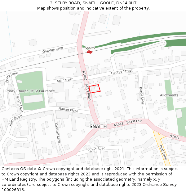 3, SELBY ROAD, SNAITH, GOOLE, DN14 9HT: Location map and indicative extent of plot