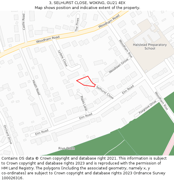 3, SELHURST CLOSE, WOKING, GU21 4EX: Location map and indicative extent of plot