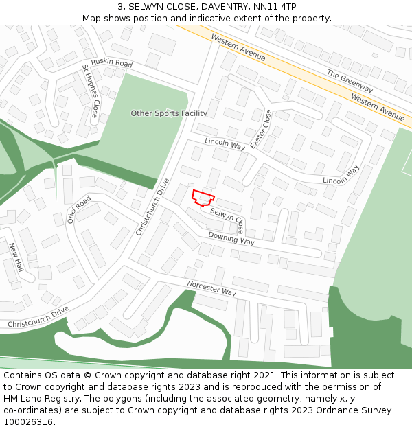 3, SELWYN CLOSE, DAVENTRY, NN11 4TP: Location map and indicative extent of plot
