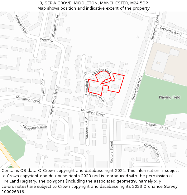 3, SEPIA GROVE, MIDDLETON, MANCHESTER, M24 5DP: Location map and indicative extent of plot