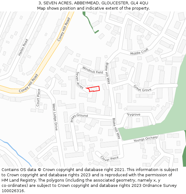 3, SEVEN ACRES, ABBEYMEAD, GLOUCESTER, GL4 4QU: Location map and indicative extent of plot