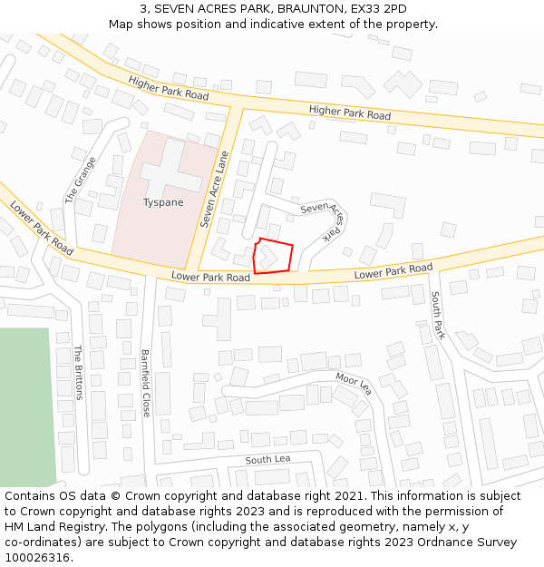 3, SEVEN ACRES PARK, BRAUNTON, EX33 2PD: Location map and indicative extent of plot