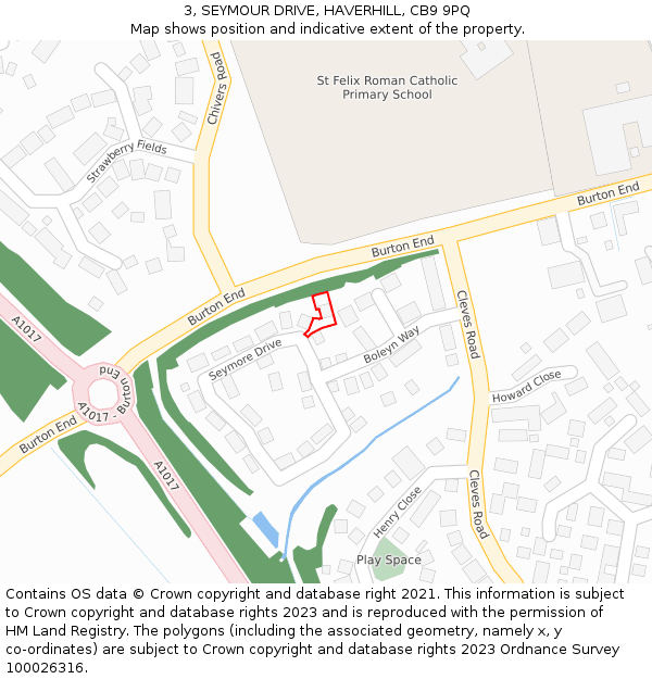 3, SEYMOUR DRIVE, HAVERHILL, CB9 9PQ: Location map and indicative extent of plot