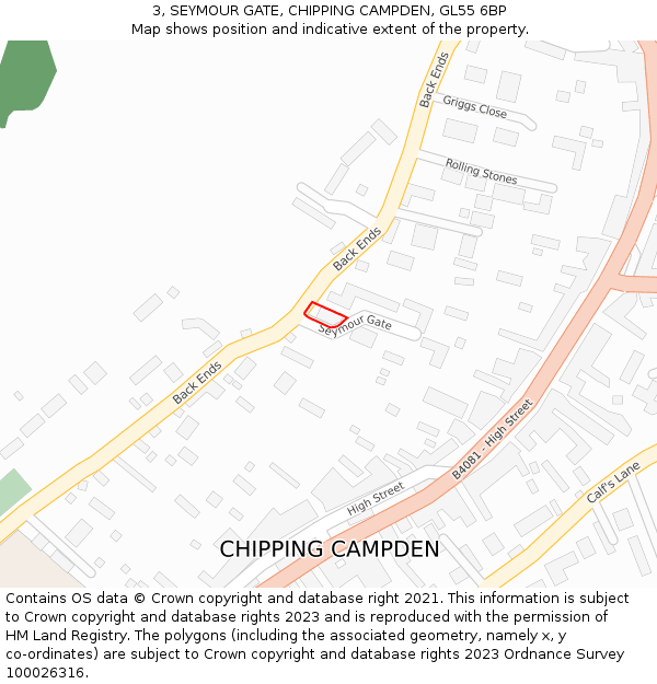 3, SEYMOUR GATE, CHIPPING CAMPDEN, GL55 6BP: Location map and indicative extent of plot