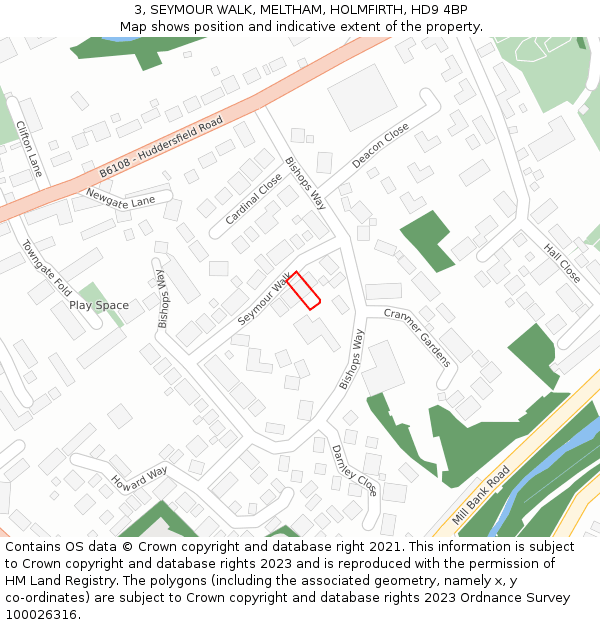 3, SEYMOUR WALK, MELTHAM, HOLMFIRTH, HD9 4BP: Location map and indicative extent of plot