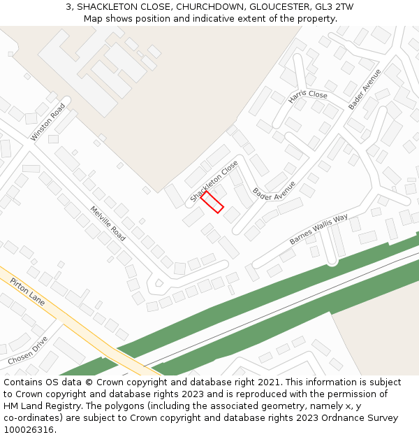 3, SHACKLETON CLOSE, CHURCHDOWN, GLOUCESTER, GL3 2TW: Location map and indicative extent of plot