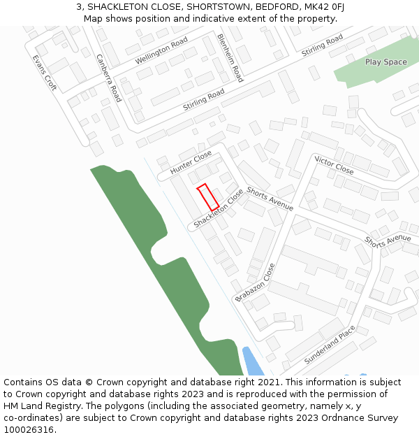 3, SHACKLETON CLOSE, SHORTSTOWN, BEDFORD, MK42 0FJ: Location map and indicative extent of plot