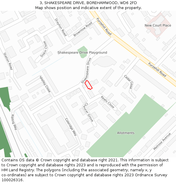 3, SHAKESPEARE DRIVE, BOREHAMWOOD, WD6 2FD: Location map and indicative extent of plot