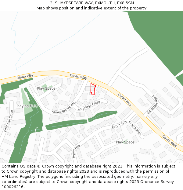 3, SHAKESPEARE WAY, EXMOUTH, EX8 5SN: Location map and indicative extent of plot