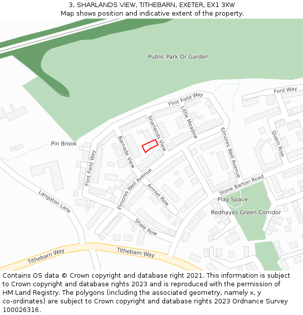 3, SHARLANDS VIEW, TITHEBARN, EXETER, EX1 3XW: Location map and indicative extent of plot