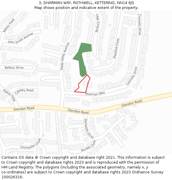 3, SHARMAN WAY, ROTHWELL, KETTERING, NN14 6JS: Location map and indicative extent of plot