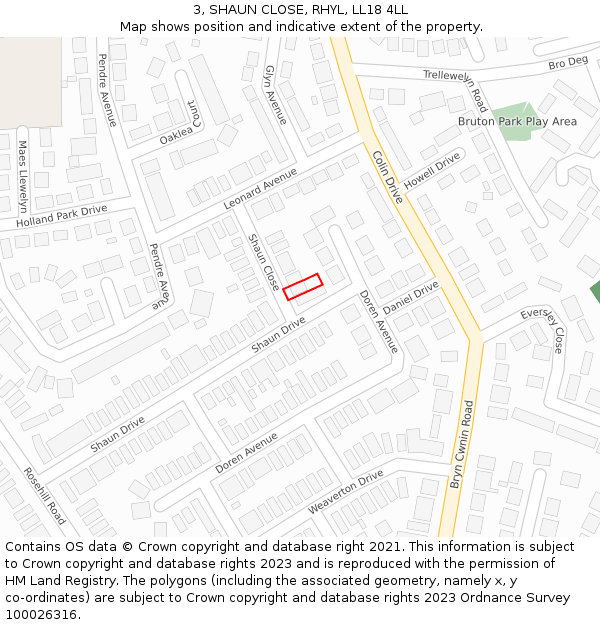 3, SHAUN CLOSE, RHYL, LL18 4LL: Location map and indicative extent of plot