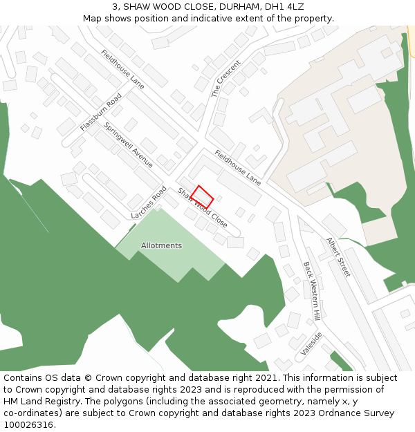 3, SHAW WOOD CLOSE, DURHAM, DH1 4LZ: Location map and indicative extent of plot