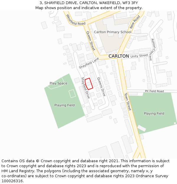 3, SHAYFIELD DRIVE, CARLTON, WAKEFIELD, WF3 3FY: Location map and indicative extent of plot
