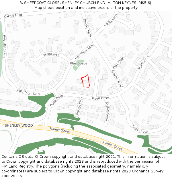 3, SHEEPCOAT CLOSE, SHENLEY CHURCH END, MILTON KEYNES, MK5 6JL: Location map and indicative extent of plot