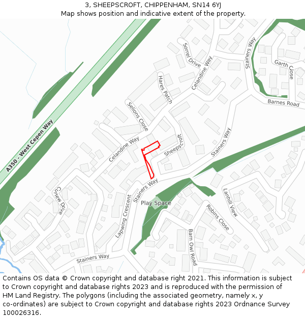 3, SHEEPSCROFT, CHIPPENHAM, SN14 6YJ: Location map and indicative extent of plot
