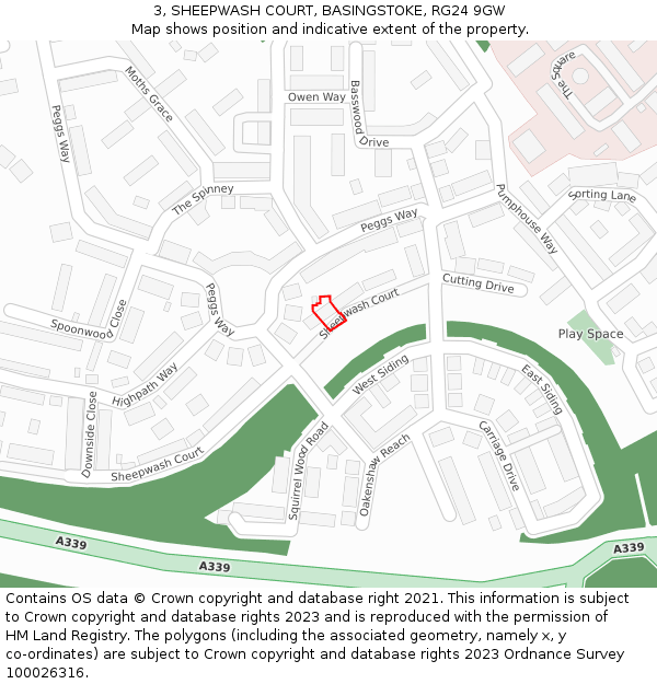 3, SHEEPWASH COURT, BASINGSTOKE, RG24 9GW: Location map and indicative extent of plot