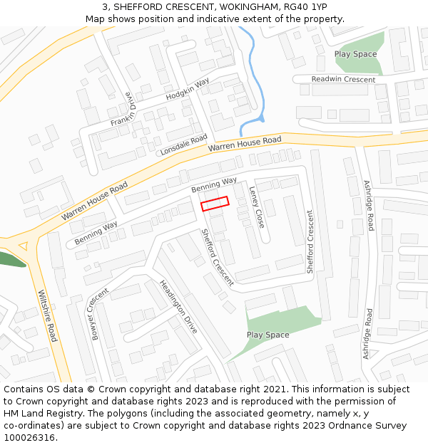 3, SHEFFORD CRESCENT, WOKINGHAM, RG40 1YP: Location map and indicative extent of plot