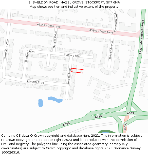 3, SHELDON ROAD, HAZEL GROVE, STOCKPORT, SK7 6HA: Location map and indicative extent of plot