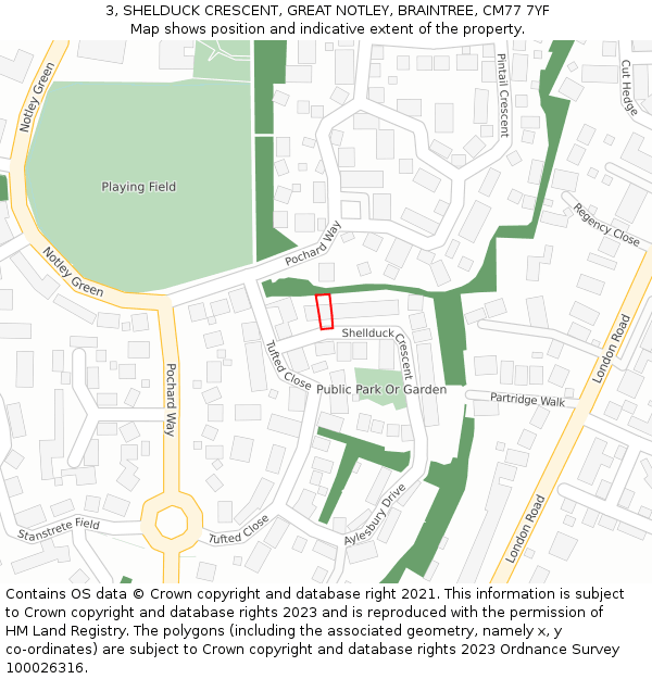 3, SHELDUCK CRESCENT, GREAT NOTLEY, BRAINTREE, CM77 7YF: Location map and indicative extent of plot