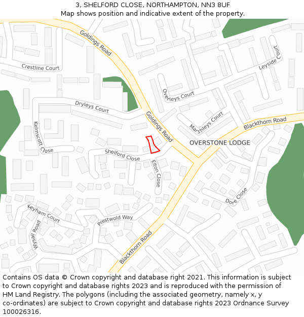 3, SHELFORD CLOSE, NORTHAMPTON, NN3 8UF: Location map and indicative extent of plot