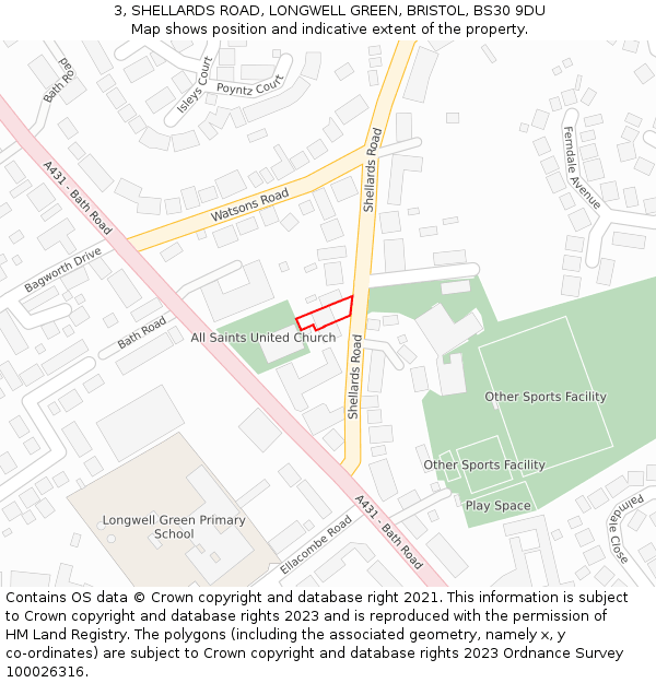3, SHELLARDS ROAD, LONGWELL GREEN, BRISTOL, BS30 9DU: Location map and indicative extent of plot