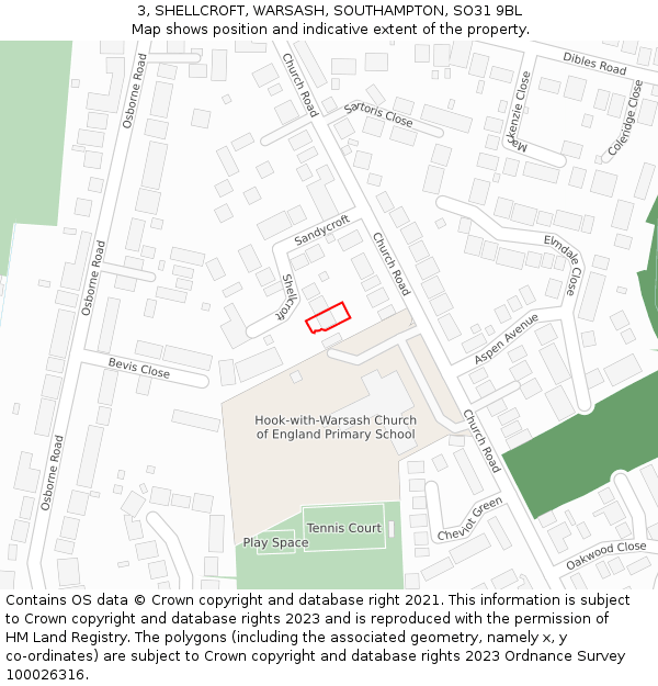 3, SHELLCROFT, WARSASH, SOUTHAMPTON, SO31 9BL: Location map and indicative extent of plot