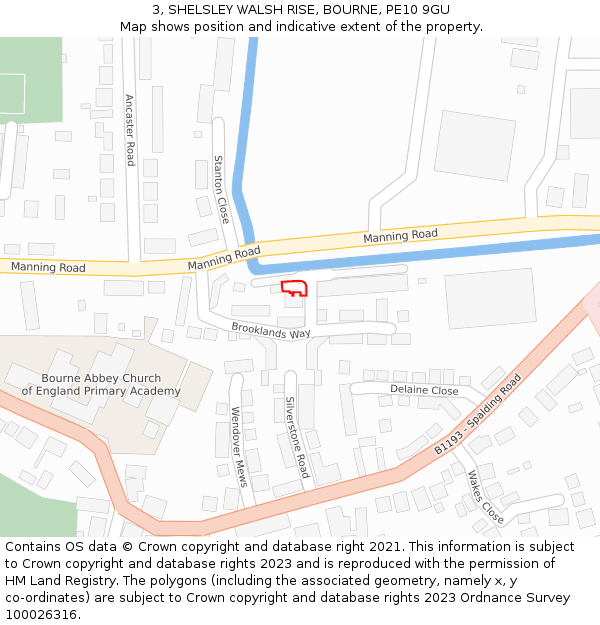 3, SHELSLEY WALSH RISE, BOURNE, PE10 9GU: Location map and indicative extent of plot