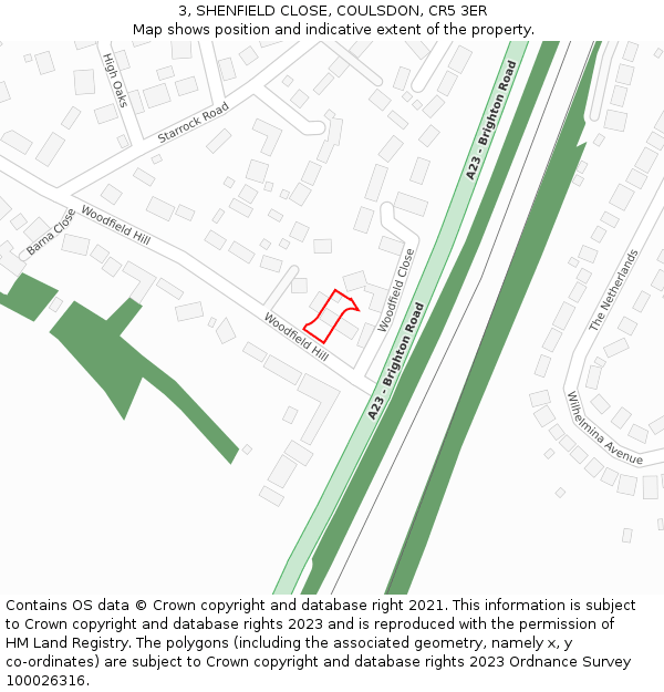 3, SHENFIELD CLOSE, COULSDON, CR5 3ER: Location map and indicative extent of plot