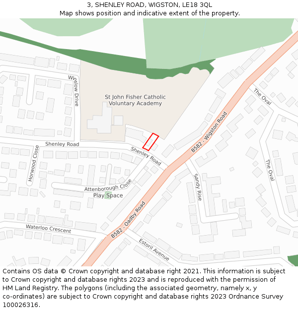 3, SHENLEY ROAD, WIGSTON, LE18 3QL: Location map and indicative extent of plot