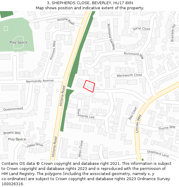 3, SHEPHERDS CLOSE, BEVERLEY, HU17 8XN: Location map and indicative extent of plot