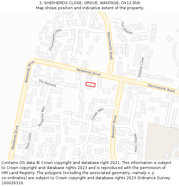 3, SHEPHERDS CLOSE, GROVE, WANTAGE, OX12 0NX: Location map and indicative extent of plot