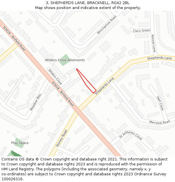 3, SHEPHERDS LANE, BRACKNELL, RG42 2BL: Location map and indicative extent of plot