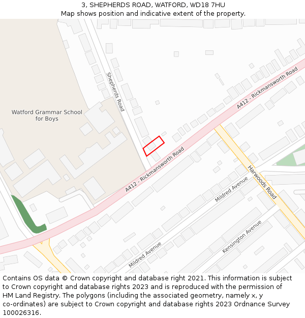 3, SHEPHERDS ROAD, WATFORD, WD18 7HU: Location map and indicative extent of plot