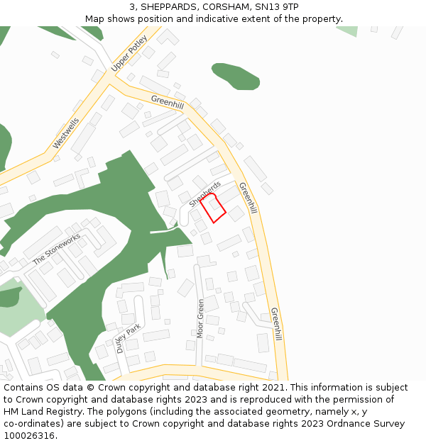 3, SHEPPARDS, CORSHAM, SN13 9TP: Location map and indicative extent of plot