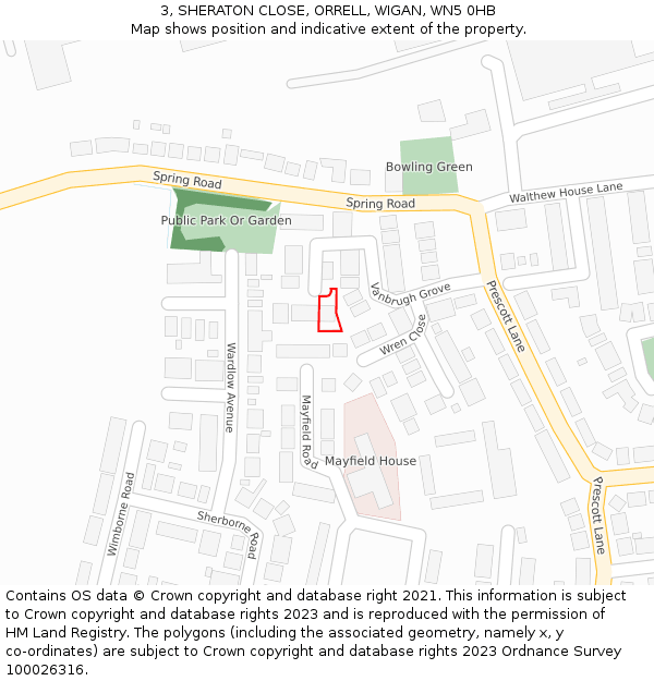 3, SHERATON CLOSE, ORRELL, WIGAN, WN5 0HB: Location map and indicative extent of plot