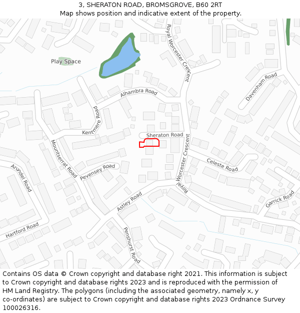 3, SHERATON ROAD, BROMSGROVE, B60 2RT: Location map and indicative extent of plot
