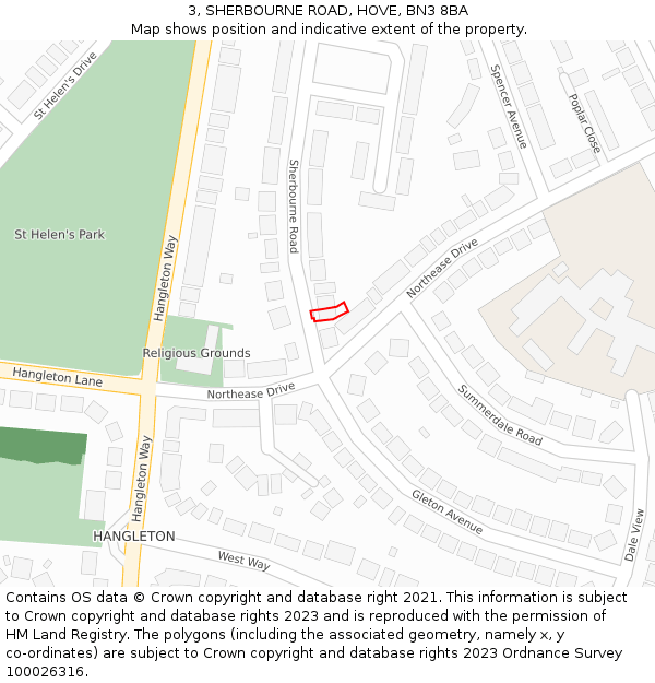 3, SHERBOURNE ROAD, HOVE, BN3 8BA: Location map and indicative extent of plot