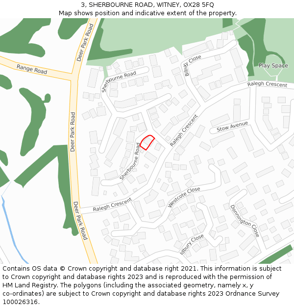 3, SHERBOURNE ROAD, WITNEY, OX28 5FQ: Location map and indicative extent of plot