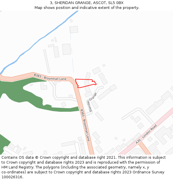 3, SHERIDAN GRANGE, ASCOT, SL5 0BX: Location map and indicative extent of plot