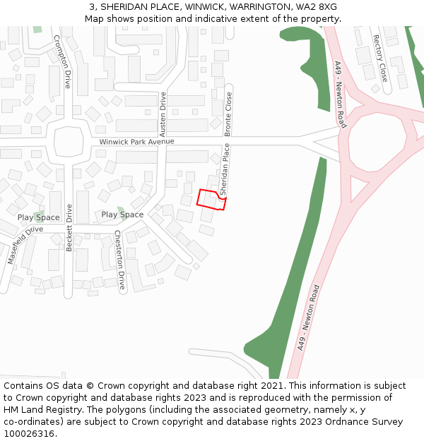 3, SHERIDAN PLACE, WINWICK, WARRINGTON, WA2 8XG: Location map and indicative extent of plot