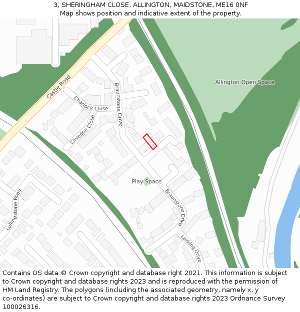 3, SHERINGHAM CLOSE, ALLINGTON, MAIDSTONE, ME16 0NF: Location map and indicative extent of plot