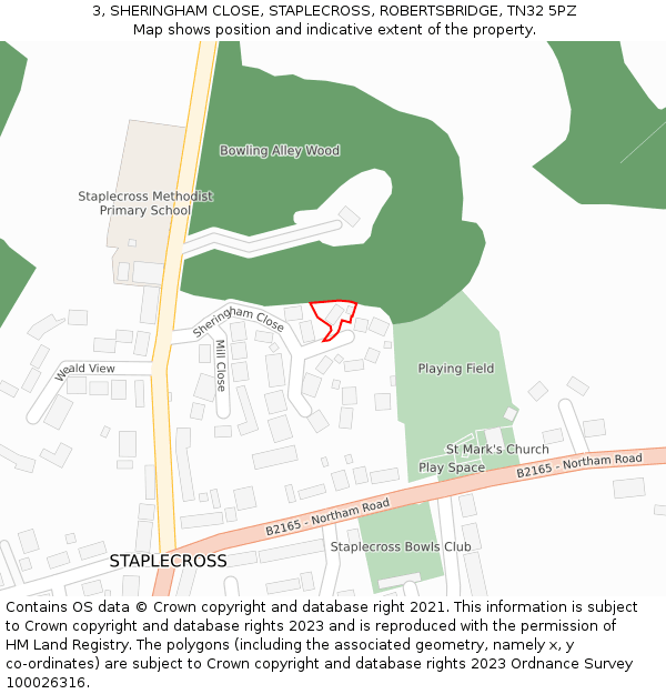 3, SHERINGHAM CLOSE, STAPLECROSS, ROBERTSBRIDGE, TN32 5PZ: Location map and indicative extent of plot